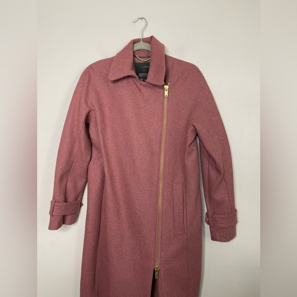 J.Crew Melton Wool Belted Zip Trench Coat Size 6 Pink Mid Length Preppy Pockets - Picture 3 of 12